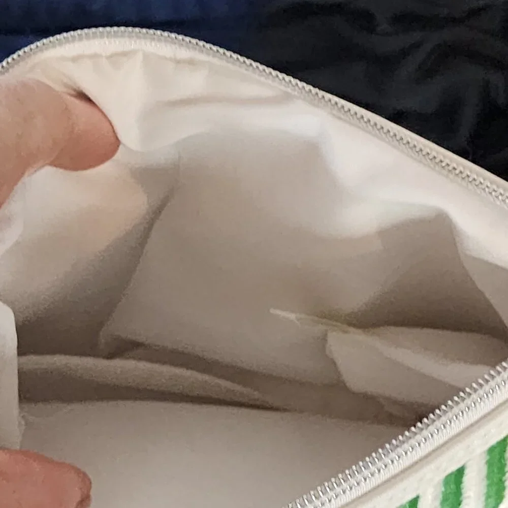 Mario Badescu Green and White Poly Striped Fully Lined Italian Design Makeup Bag - Picture 11 of 16